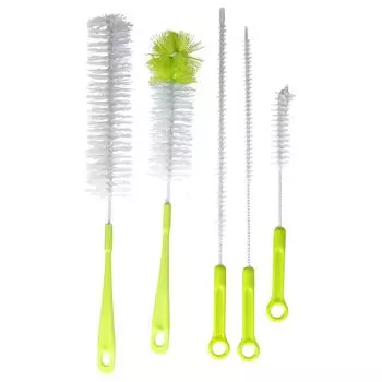 Щетка для чистки бутылок с водой, 5 шт., длинная ручка, щетка для чистки бутылок с узким горлышком, детских бутылочек для кофе зелёный