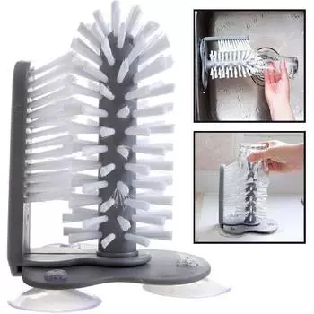 Щетка для чистки бутылок с водой. Шайба для стеклянных чашек с присоской. Щетка из щетины для пивной чашки, чашки с длинной ножкой, красного вина. 12.5*12.5*19cm серый