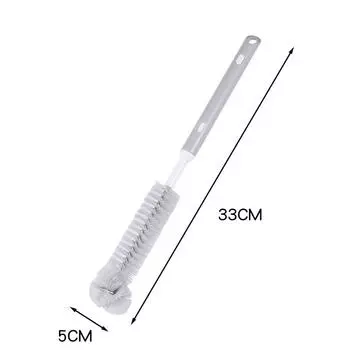 Щетка для чистки чашек с длинной ручкой, деревянная ручка, нейлоновая щетина, маленькая щетка для чистки чашек, щетка для бутылок серый