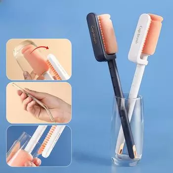 Щетка для чистки чашек с длинной ручкой Регулируемая щетка для чистки чашек с несколькими шестернями Внутренние и внешние стенки Двусторонняя щетка для чистки чашек Соломенная щетка 31*6.5cm озеро синий