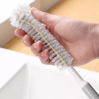 Щетка для чистки чашек с длинной ручкой, деревянная ручка, нейлоновая щетина, маленькая щетка для чистки чашек, щетка для бутылок серый