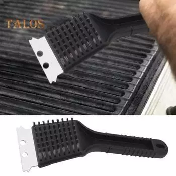 Щетка для чистки духовки барбекю с отверстием для подвешивания 2 в 1 Щетка-лопатка с нескользящей ручкой Бытовой инструмент для гриля чёрный