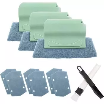 Щетка для чистки Green Magic для окон, дверей, очистка всех углов и зазоров, 3 щетки для чистки канавок + 2 маленькие щетки + 6 сменных салфеток зелёный