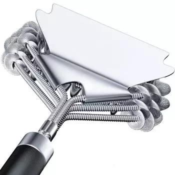 Щетка для чистки гриля из нержавеющей стали без щетины с очень широким скребком - идеальный подарок для барбекю, безопасный для грилей чёрный