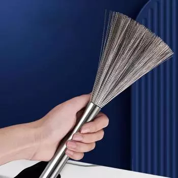 Щетка для чистки из нержавеющей стали с длинной ручкой, скребок для кухонной утвари, антикоррозийный кухонный инструмент для чистки сковородок и чаш серебряный