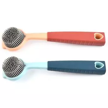 Щетка для чистки кастрюль с длинной ручкой, подвесная чаша, скребок для удаления масла, для бытовой чистки кухонной раковины, мытья посуды красный