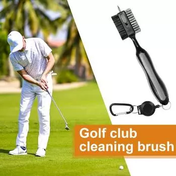 Щетка для чистки клюшек для гольфа Инструмент для чистки клюшек для гольфа с магнитным выдвижным карабином Легкие аксессуары для гольфа для мужчин Спорт на открытом воздухе чёрный