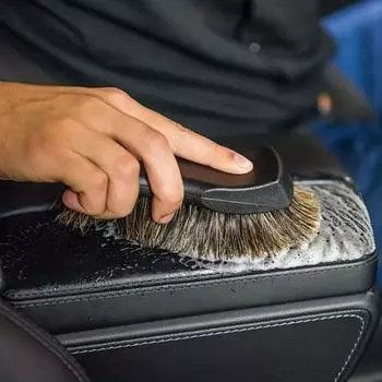 Щетка для чистки кожи из конского волоса для автомобиля, настоящая щетка для детализации салона автомобиля, инструмент для чистки и мытья автомобиля чёрный