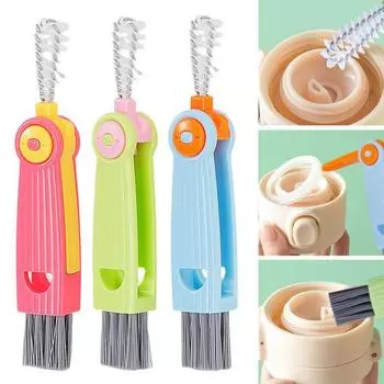 Щетка для чистки крышек чашек 3-в-1, конструкция с жесткой щетиной, компактный размер, портативная многофункциональная щетка для чистки зазоров в бутылках синий