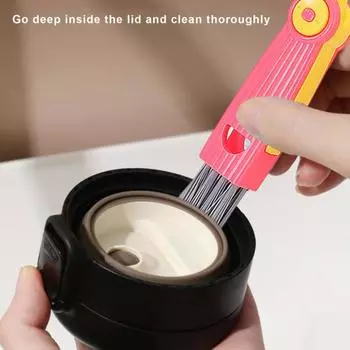 Щетка для чистки крышек чашек 3-в-1, конструкция с жесткой щетиной, компактный размер, портативная многофункциональная щетка для чистки зазоров в бутылках