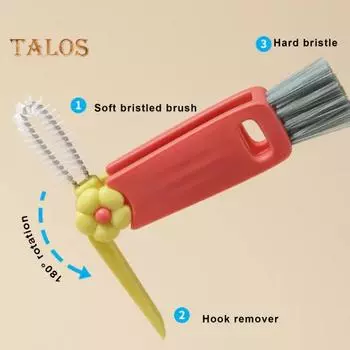 Щетка для чистки крышек чашек 3-в-1, конструкция с жесткой щетиной, многофункциональная щетка для чистки зазоров в бутылках, портативное средство для чистки крышек чашек жёлтый/зелёный