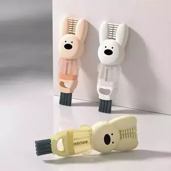 Щетка для чистки крышек чашек 3 в 1, многофункциональная щетка для чистки, набор щеток для чистки бутылок, портативный очиститель крышек чашек с изображением мультяшного кролика розовый