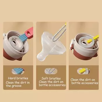 Щетка для чистки крышек чашек 3 в 1 - портативная щетка для чистки щелей для бутылок с крышкой - 3 шт. Милый цветок многофункциональный очиститель синий