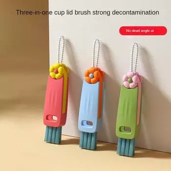 Щетка для чистки крышек стаканчиков 3 в 1, многофункциональная щетка для чистки крышек, портативный набор щеток для чистки щелей в труднодоступных местах детских бутылочек A