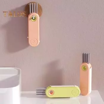 Щетка для чистки крышки чашки 3-в-1, вращающаяся на 180 градусов жесткая щетина, портативная многофункциональная щетка для чистки зазоров в бутылках