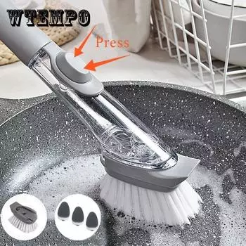 Щетка для чистки кухни 2 в 1 Щетка для чистки с длинной ручкой и съемной щеткой Диспенсер для губки Щетка для мытья посуды 01