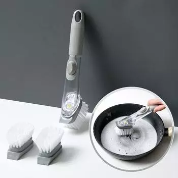Щетка для чистки кухни 2 в 1 с длинной ручкой, щетки для чистки кастрюль, съемная щетка, дозатор губки, дозатор жидкого мыла, чистящий инструмент