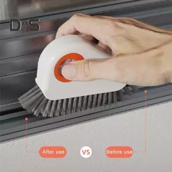 Щетка для чистки оконных дорожек 2 в 1 Щелевая щетка с жесткой щетиной и скрытым скребком Щетка для чистки швов оранжевый