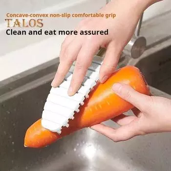 Щетка для чистки овощей и фруктов в форме морковки. Гибкая щетина. Не царапающая щетка для удаления пятен. Многосекционный шарнирный дизайн для кухни. оранжевый