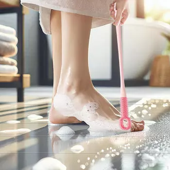 Щетка для чистки пальцев ног Очиститель для ног Силикон Лосьон Пожилые Pink Long Bristled