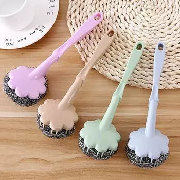 Щетка для чистки, проволочный шарик, кастрюля для мытья посуды, длинная ручка, форма цветка сливы, кухонные аксессуары