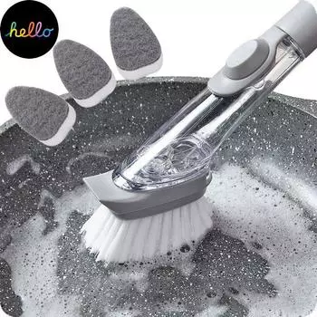 Щетка для чистки с длинной ручкой 2 в 1 и съемной губкой, автоматический дозатор жидкости, кухонные чистящие средства, щетка для мытья посуды A