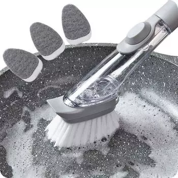 Щетка для чистки с длинной ручкой 2 в 1 и съемной губкой Автоматический дозатор жидкости Кухонные чистящие средства Щетка для мытья посуды A