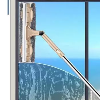 Щетка для чистки с длинной ручкой Очиститель окон Стеклянный ракель Телескопический стержень Вращающаяся головка с очисткой белый