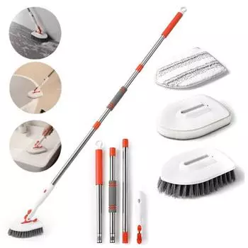 Щетка для чистки скруббера для душа с длинной ручкой, регулируемая на 180 градусов съемная жесткая щетина, щетка для чистки плитки в ванной комнате A