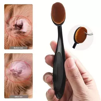 Щетка для чистки ушей домашних животных с мягкой пластиковой щетиной – бережный очиститель лап для собак и кошек, удобная ручка овальной формы чёрный