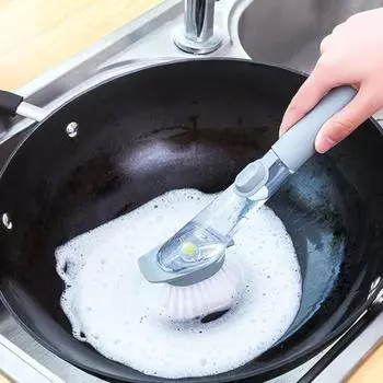 Щетка для чистки жидкостей с 1 ручкой, 2 щетинками, 2 губчатыми головками, пластиковым корпусом, емкостью для жидкости 70 мл, ручкой, скруббером серый