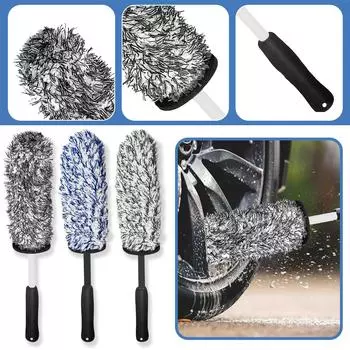 Щетка для дисков из микрофибры, Мягкая щетка для дисков, Щетка для чистки алюминиевых дисков, Щетка для стальных дисков, Алюминиевые диски, Длинная щетка для чистки автомобилей One Size чёрный