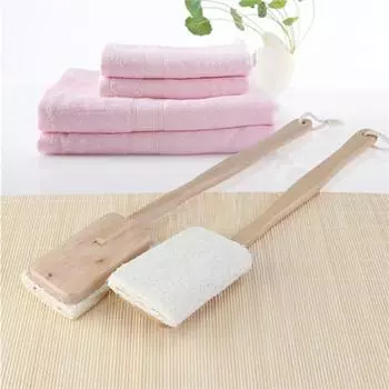 Щетка для душа из люфы с длинной ручкой, очищающий инструмент, отшелушивающий массаж спины