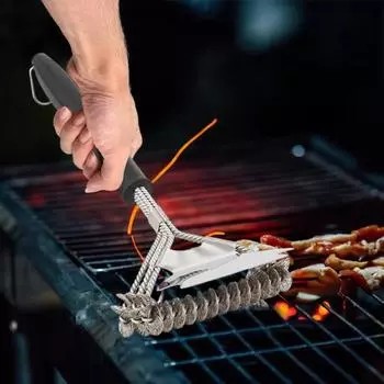 Щетка для гриля без щетины 16,4 Щетка для гриля из нержавеющей стали для чистки уличного гриля, термостойкая щетка для барбекю со скребком, аксессуары для гриля, подарки чёрный