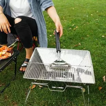 Щетка для гриля без щетины 16,4 Щетка для гриля из нержавеющей стали для чистки уличного гриля, термостойкая щетка для барбекю со скребком, аксессуары для гриля, подарки чёрный