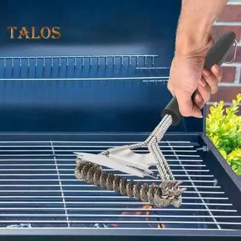 Щетка для гриля без щетины 16,4 Щетка для гриля из нержавеющей стали для чистки уличного гриля, термостойкая щетка для барбекю со скребком, аксессуары для гриля, подарки чёрный