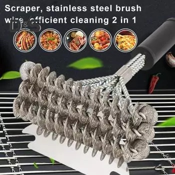 Щетка для гриля без щетины 16,4 Щетка для гриля из нержавеющей стали для чистки уличного гриля, термостойкая щетка для барбекю со скребком, аксессуары для гриля, подарки чёрный