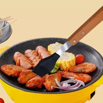 Щетка для гриля из нержавеющей стали, щетка для барбекю с усиленной деревянной ручкой для домашней кухни, пикника на открытом воздухе A