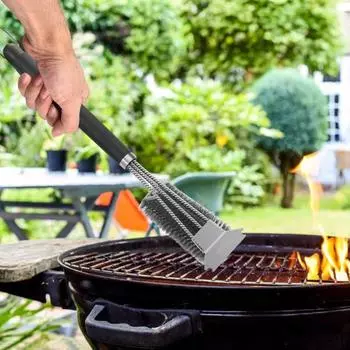 Щетка для гриля со скребком, очень толстая щетина, регулируемая ручка, щетка для чистки гриля для барбекю