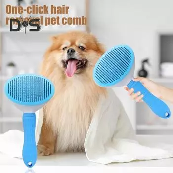 Щетка для груминга кошек, безболезненное удаление шерсти домашних животных, бережное распутывание шерсти домашних животных с кнопкой для линьки, массаж, уход серый