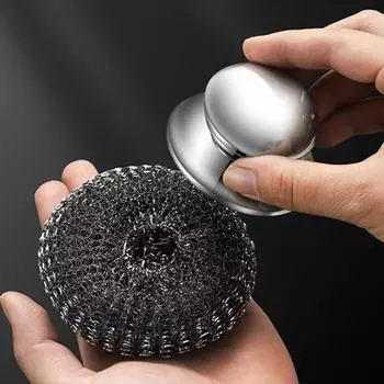 Щетка для кастрюль из нержавеющей стали со сменными пятнами, удалением ржавчины и масла, проволочная головка с эргономичной ручкой, кухонная скребок