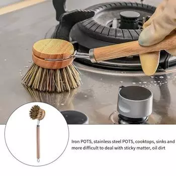 Щетка для кастрюли с длинной деревянной ручкой, сильная дезактивация, удобная ручка, щетка для бытовой чистки, скребок для посуды, кухонные аксессуары C