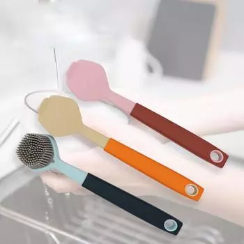 Щетка для кастрюли с длинной ручкой, чтобы очистить не грязные руки, не жирная пластиковая щетка для кастрюли, щетка для плиты, кухонные принадлежности для чистки розовый