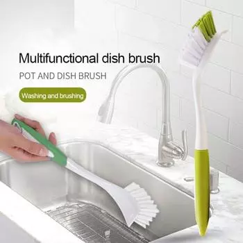 Щетка для кастрюли с плотной щетиной, длинная ручка, лопаточка, насадка, хороший отскок, экономящая трудозатраты, щетка для мытья посуды, кухонный гаджет светло-зеленый