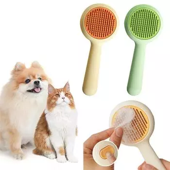 Щетка для кошек, игла для ухода за домашними животными, массажная расческа для котят, собак, самоочищающаяся кнопка, расческа для удаления кошачьей шерсти, чистящие средства для домашних животных жёлтый