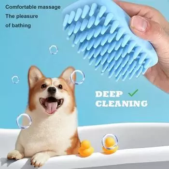 Щетка для купания домашних животных 2-в-1, массажная расческа для спа, мягкий силиконовый инструмент для ухода за шерстью, средство для чистки шерсти в душе для домашних животных, щетка-дозатор для жидкости, принадлежности для животных синий