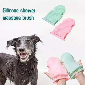 Щетка для купания домашних животных Мягкие силиконовые перчатки-массажеры Гель для душа Щетка для купания Чистящие средства Расческа Чистка для собак и кошек Товары для ухода зелёный