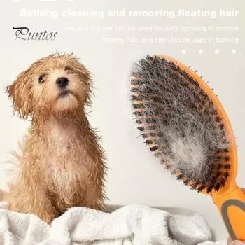 Щетка для линьки собак, щетка для купания собак, двухсторонняя щетка для шерсти домашних животных с эргономичной ручкой, инструменты для ухода за щенками, товары для животных синий
