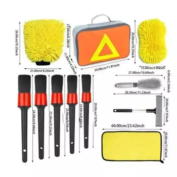 Щетка для мойки автомобиля, 11 шт., щетка для автомобильного стекла, двойная щетка для ступицы колеса, зашифрованная, большие перчатки для мойки автомобиля жёлтый