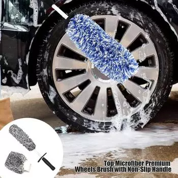 Щетка для мытья автомобиля Микрофибра Премиум Колесная щетка Нескользящая Мягкая Ручка Легко Чистить Спицы Колесных Дисков Мойка Автомобильных Аксессуаров